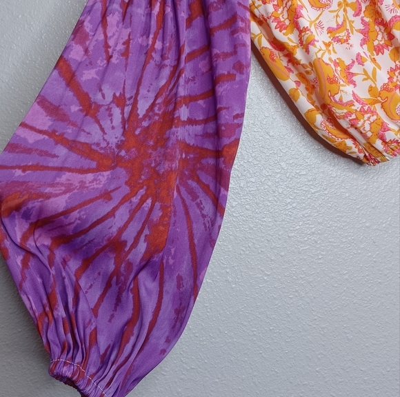 Free People Cruisin Together Printed Boho Gypsy Puff Sleeve Blouse - Picture 12 of 14